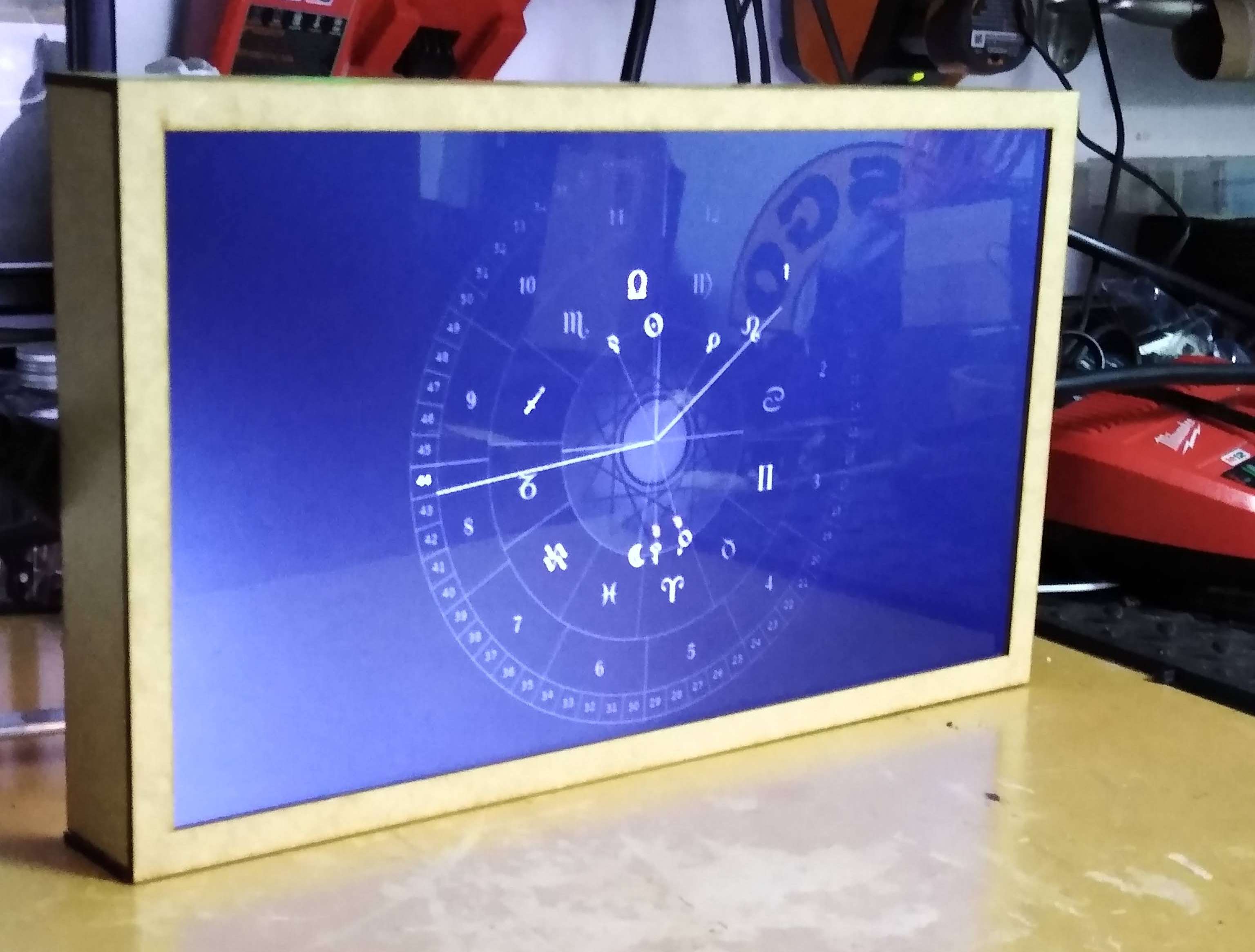 Image of the completed Astrology Clock in its enclosure